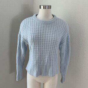 360CASHMERE Sweater Womens Small Blue 100% Cashmere Waffle Knit Crewneck